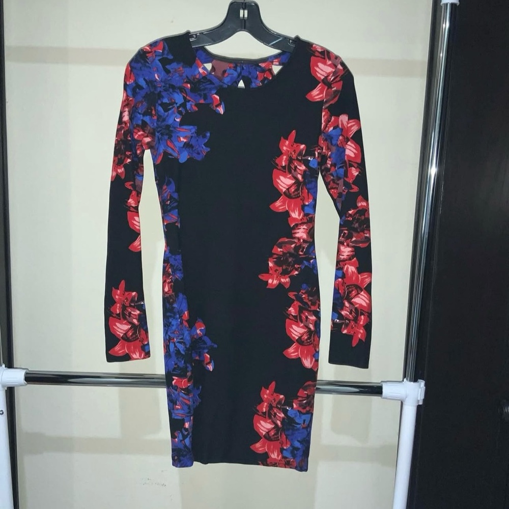 Parker Black Dress with Red and Blue Floral Design